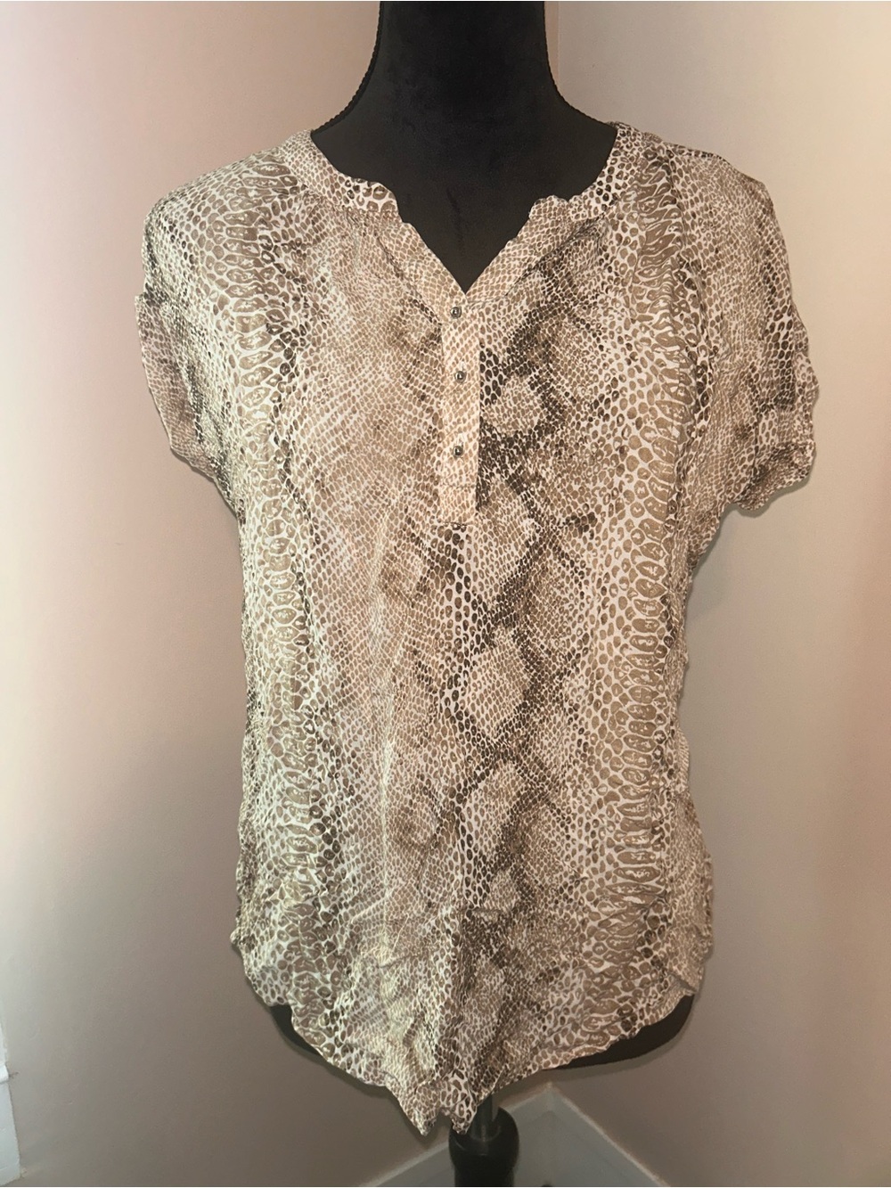 grand & greene Neutral Snake-Print Short Sleeve Blouse